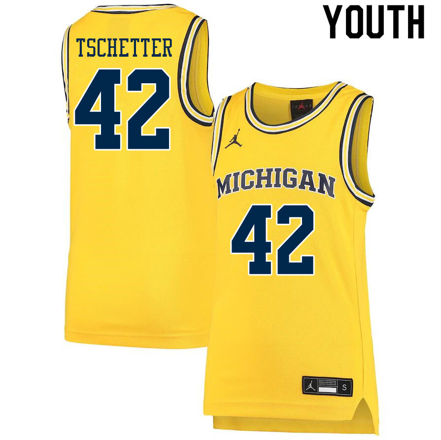 Youth #42 Will Tschetter Michigan Wolverines College Basketball Jerseys Sale-Yellow